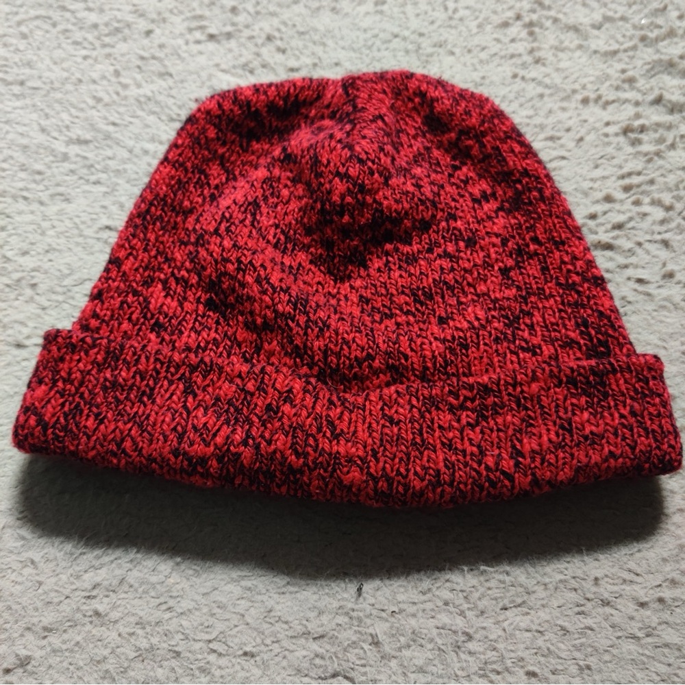Vintage Wigwam Red Black Marled Knit Beanie USA Hat